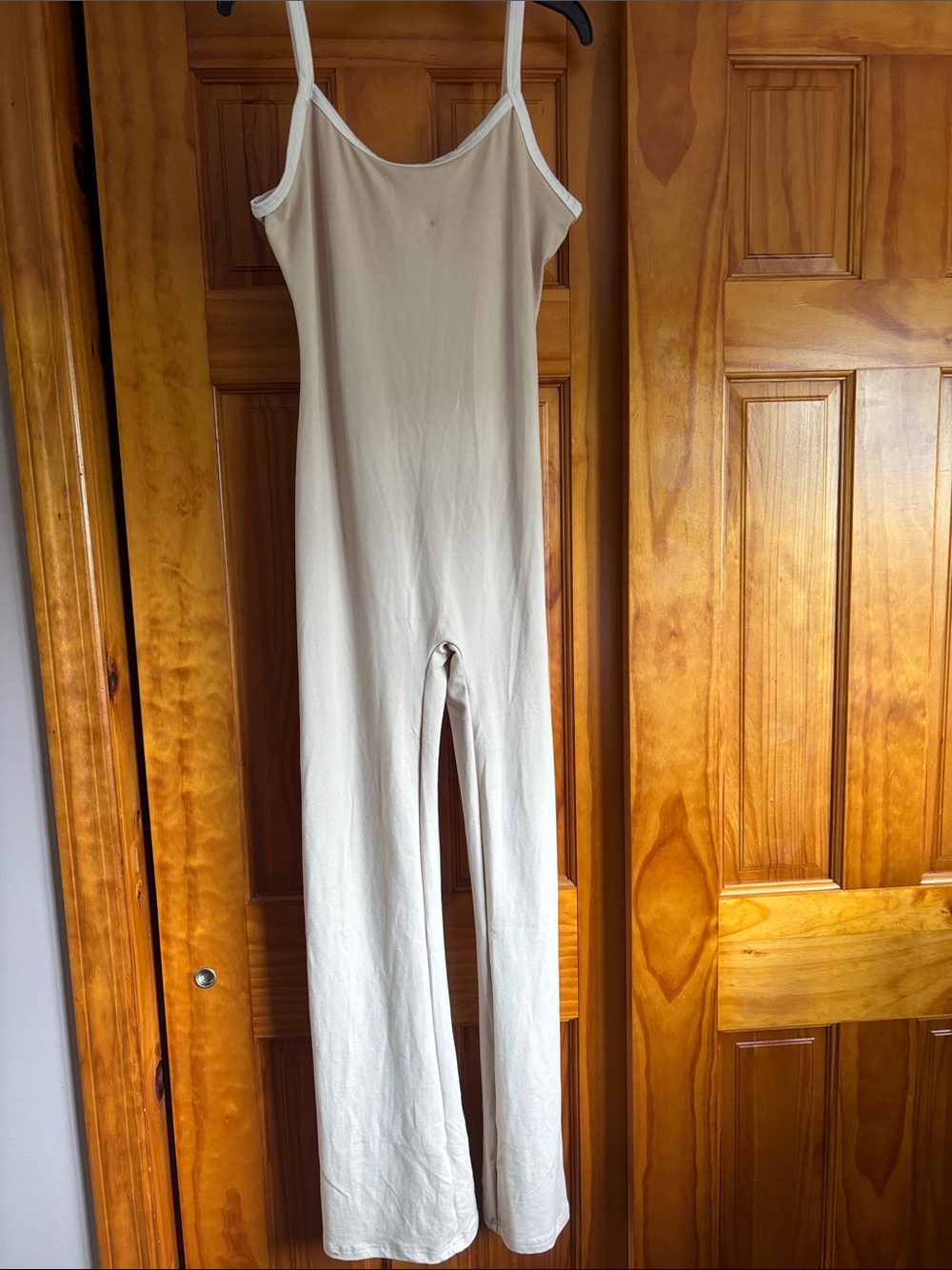 SHEIN Cream Slim-Strap Stretch Jumpsuit